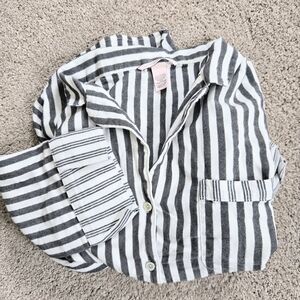 Victorias Secret Stripe Pajama Set Lg Gray White Long Sleeve Pants Cotton Blend